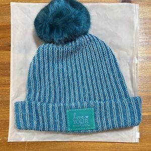 Love Your Melon Kids Teal Knit Beanie with Pom-Pom